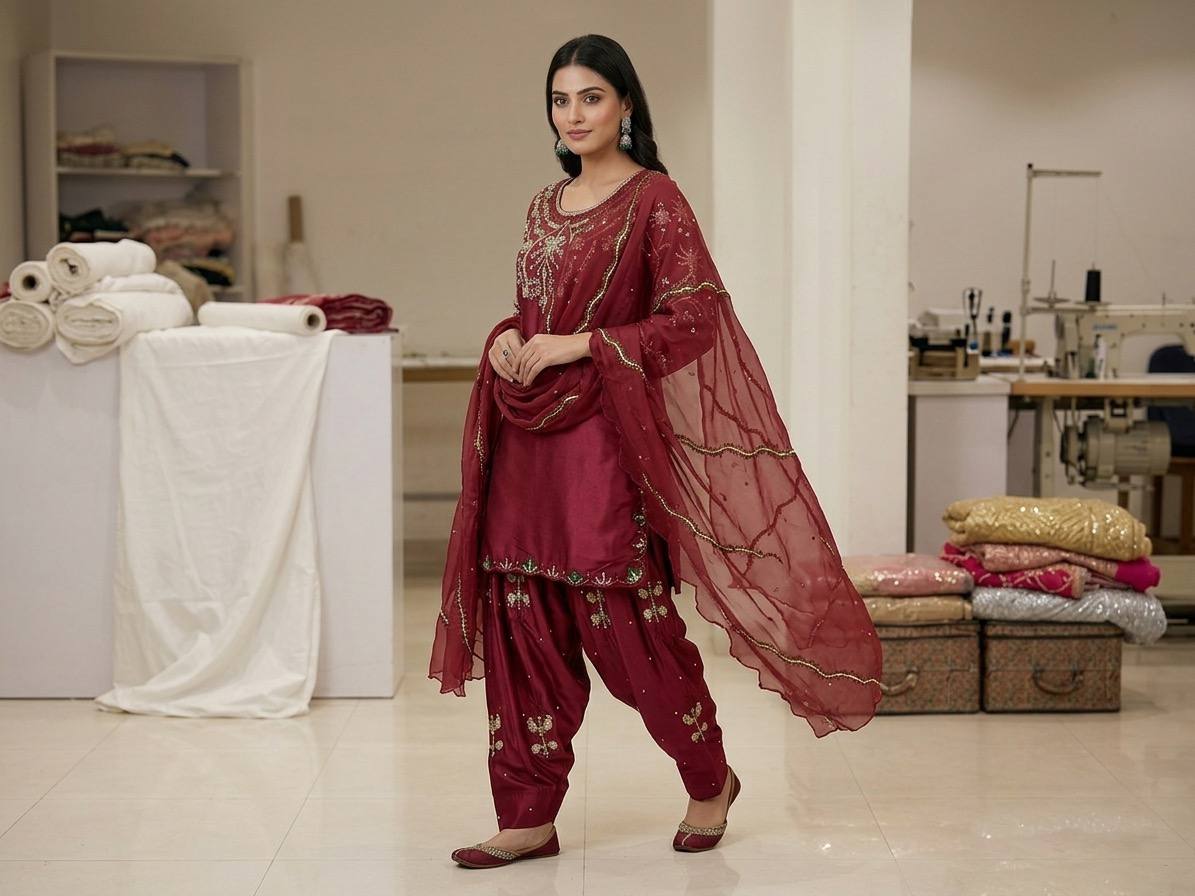 Midnight Oxblood Jewel-Neck Ensemble